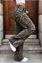 Leopard Patterned High Waist Wide Leg Lycra Palazzo Jeans - 6