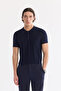 Men's Navy Blue Elastic Waist Viscose Blended Elastane Slim Fit Chino Trousers A61Y3212 - 2