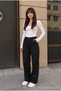 Lycra High Waist Wide Leg School Trousers with Cargo Pockets - 2