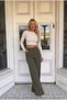 Women's Khaki Relaxed Fit Wide Leg Lycra Pants - 4