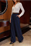 Belted Oversize Wide Leg Palazzo Fabric Trousers - 4