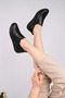 4050 Black Genuine Leather Bone Protruding Women's Shoes - 4