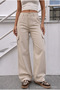 Women's Cargo Pocket Palazzo Cut Stretch Fabric Beige Trousers - 2
