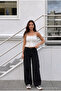 Women's Cargo Pocket Palazzo Cut Stretch Fabric Black Trousers - 6