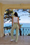 Khaki Linen Blend Loose-Fit Elastic Waist Pants - 4