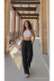 High Waist Loose Fit Linen Blend Pants - 5