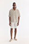 Men's Ecru Openwork Lapel Collar 100% Cotton Soft Touch Short Sleeve Comfort Fit Shirt A61Y2043 - 7