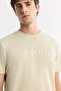 Men's Beige Crew Neck Printed Bi-Stretch Interlock Regular Fit T-Shirt A51Y1131 - 2