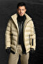 Men's Beige Hooded Goose down Water Repellent Windproof -10 Degree Resistant Regular Fit Puffer Coat