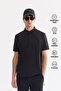 Men's Black Non-Curling Polo Collar Anti-Wrinkle Quick-Drying Technical Fabric Regular Fit T-Shirt A61Y1108