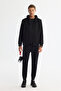 Men's Black Hooded Interlock Fabric Zippered Basic Regular Fit Sweatshirt B001102 - 5