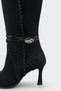 Women's Pointed Toe Stitched and Buckle Detailed Heeled Boots Belora Black Suede - 5