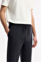 Men's Black Elastic Waist Lace-Up Technical Fabric Regular Fit Sweatpants A51Y3413 - 4