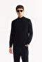 Men's Black Turtleneck Wool Blend Textured Knitwear Regular Fit Sweater A52Y5023