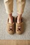 Women's Brown Teddy Bear Embroidered Plush Furry House Slippers 3 cm Byndi̇mjteddybear - 7