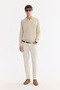 Men's Beige Polo Collar Linen Blend Basic Comfort Fit Knitwear Sweater A61Y5030 - 6