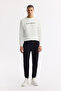 Men's Black Elastic Waist Lace-Up Bi-Stretch Regular Fit Sweatpants B003400
