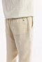 Men's Beige Elastic Waist 100% Linen Relaxed Fit Trousers B003032 - 5