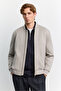 Men's Light Gray Bomber Collar Suede Textured Seasonal Comfort Fit Coat B006045 - 7
