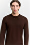 Men's Brown Crew Neck Plain Sweater B005021 - 2