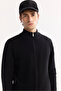 Men's Black Stand Collar Zippered Cotton Soft Touch Textured Regular Fit Cardigan A52Y5181 - 3