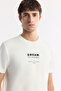 Men's Ecru Crew Neck Printed Bi-Stretch Interlock Regular Fit T-Shirt A51Y1140 - 2