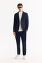 Men's Navy Blue Mono Collar Bi-Stretch Lightly Textured Blazer Comfort Slim Fit Jacket A52Y4013 - 6