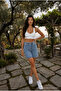 Women's High Waist Snow Washed 5-Pocket Denim Shorts - 7
