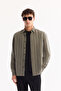 Men's Green Bottomed Britli Collar Soft Touch Striped Comfort Fit Shirt A52Y2101