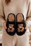 Women's Black Teddy Bear Embroidered Plush Furry House Slippers 3 cm Byndi̇mjteddybear