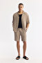 Men's Beige Apaj Collar Short Sleeve Soft Touch Oversize Fit Shirt A51Y2006 - 6
