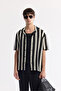 Men's Black Apaj Collar Patterned Cotton Short Sleeve Comfort Fit Shirt A51Y2108