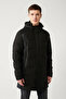 Men's Black Hooded Goose down Filled Water Repellent Fabric Coat A32Y6044