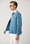 Men's Indigo Classic Collar Garment Dyed Pocketed Comfort Fit Denim Jacket A41Y6020 - 3
