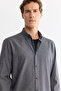 Men's Navy Blue Buttoned Collar 100% Cotton Flannel Slim Fit Shirt A42Y2002 - 2