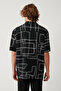 Men's Black 100% Viscose Apaj Collar Printed Viscose Short Sleeve Oversize Fit Shirt A41Y2149 - 4