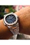 Luxury Automatic Men's Wristwatch Steel Band Navy Blue Striped Dial with Calendar - 2