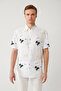 Men's White 100% Viscose Bottomed Britli Collar Printed Viscose Short Sleeve Regular Fit Shirt A41Y2180 - 3