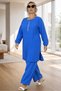 Slit Stone Printed Long Tunic with Elastic Waist Pants Plus Size Double Set - 8