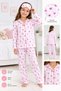 Girl's Pink and White Colored Heart Patterned Pajama Set with Sleeping Cap.