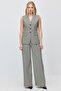 Women's spade patterned high waist wide leg fabric trousers - 2