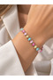 Crystal Stone Baguette Cut Mixed Color Silver Color Gema Women's Bracelet - 2
