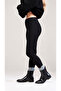 Women's Black Fleece-Lined High Waist Slimming Stretchy Plain Ribbed Winter Leggings - 2