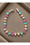 Crystal Stone Baguette Cut Mixed Color Silver Color Gema Women's Bracelet
