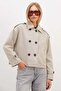 Buttoned Double-Breasted Collared Short Trench Coat - 3