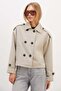 Buttoned Double-Breasted Collared Short Trench Coat - 7