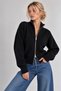 Women's Black Stand Collar Double Zipper Stylish Knitwear Cardigan - 4