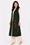 Women's Middle-Aged Patterned Comfortable Fit Flounced Combed Cotton Mother Long Vest 4320 - 3