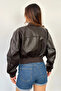 Agli̇mmer Pb Oversize Bomber Zippered Double Pocket Ribbed Light Brown Leather Jacket - 5