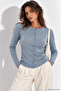 Women's Indigo Cotton Body-Hugging Buttoned Basic Cardigan Blouse